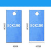 Two blue disposable bed sheets measuring 80x190 cm and 80x180 cm with a 15cm hole.