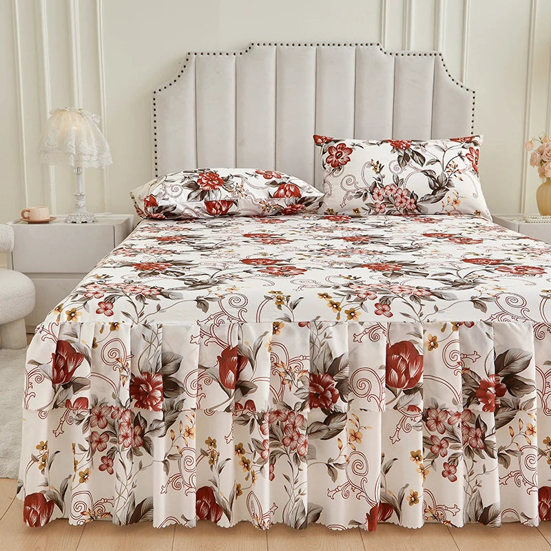 Floral Ruffle Bed Skirt & Pillowcase Set