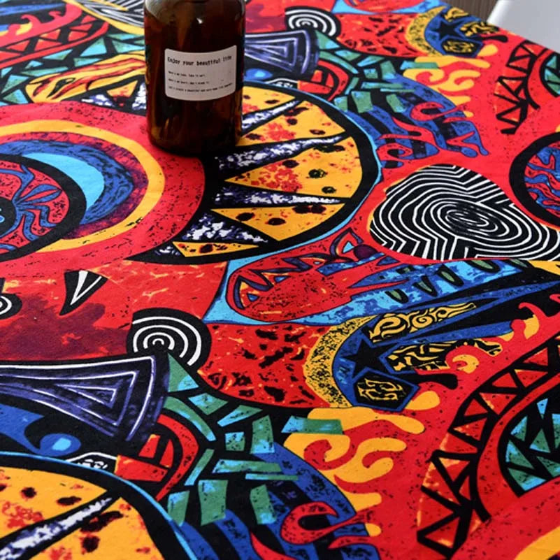 Bohemian Cotton Linen Fabric with Vintage Ethnic Print