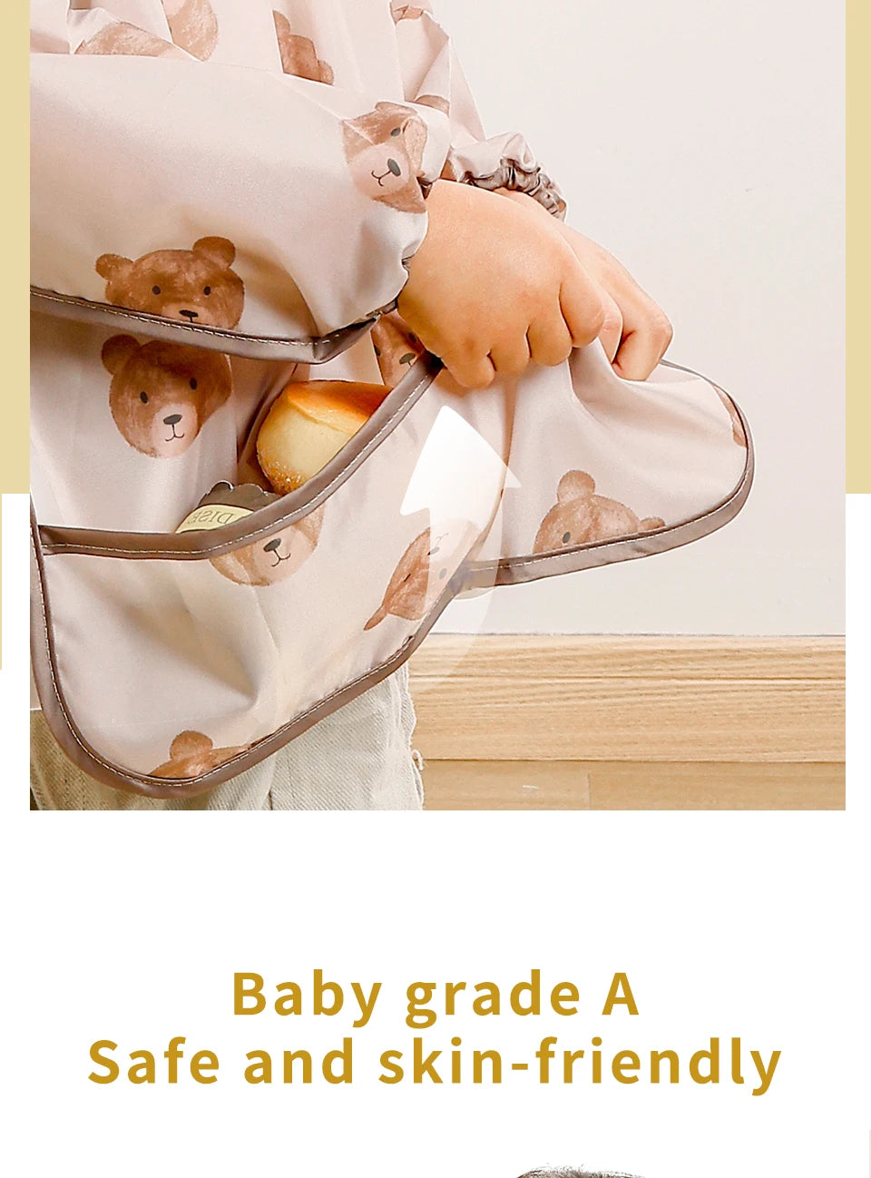 Waterproof Long-Sleeve Baby Bibs with Catch-All Pockets