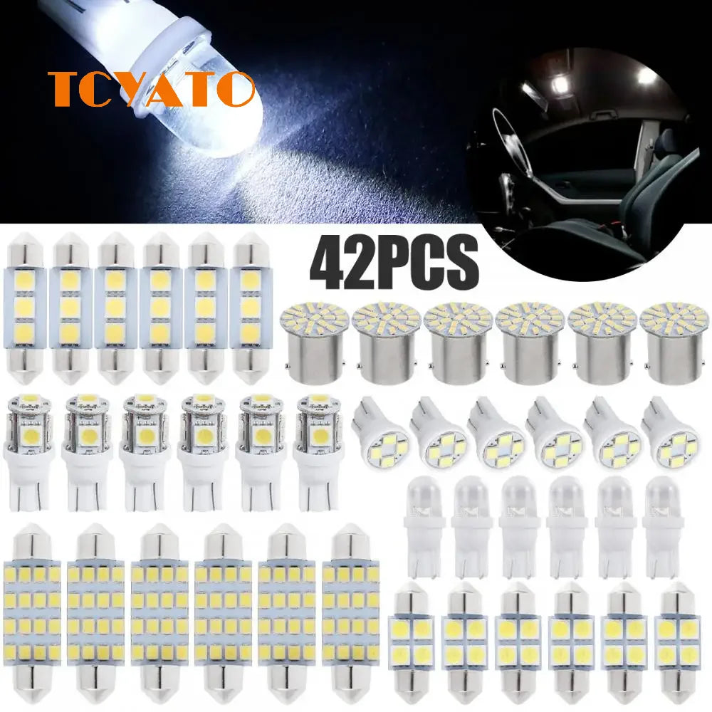 A collection of 42 interior LED bulbs for car dome, license plate, and reading lights.