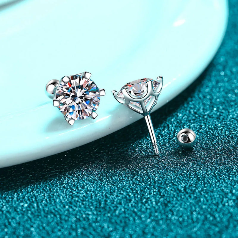 Round Moissanite Stud Earrings in Sterling Silver