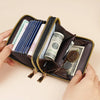 Premium PU Leather Compact Wallet with Double Zipper and Coin Pocket