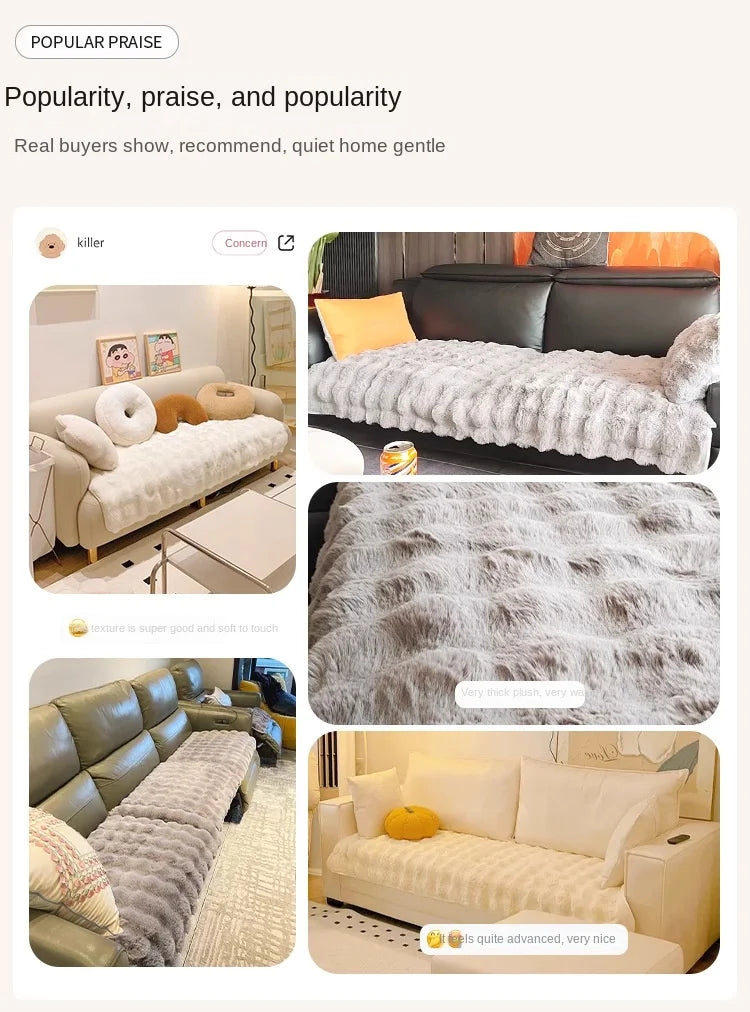 Plush Rabbit-Feel Sofa Cover with Anti-Slip Backing