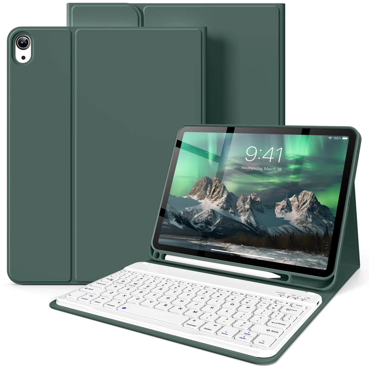 Gräneres Premium-Leder-iPad-Tastatur-Hülle mit passender Schutzhülle und abnehmbarer Tastatur.