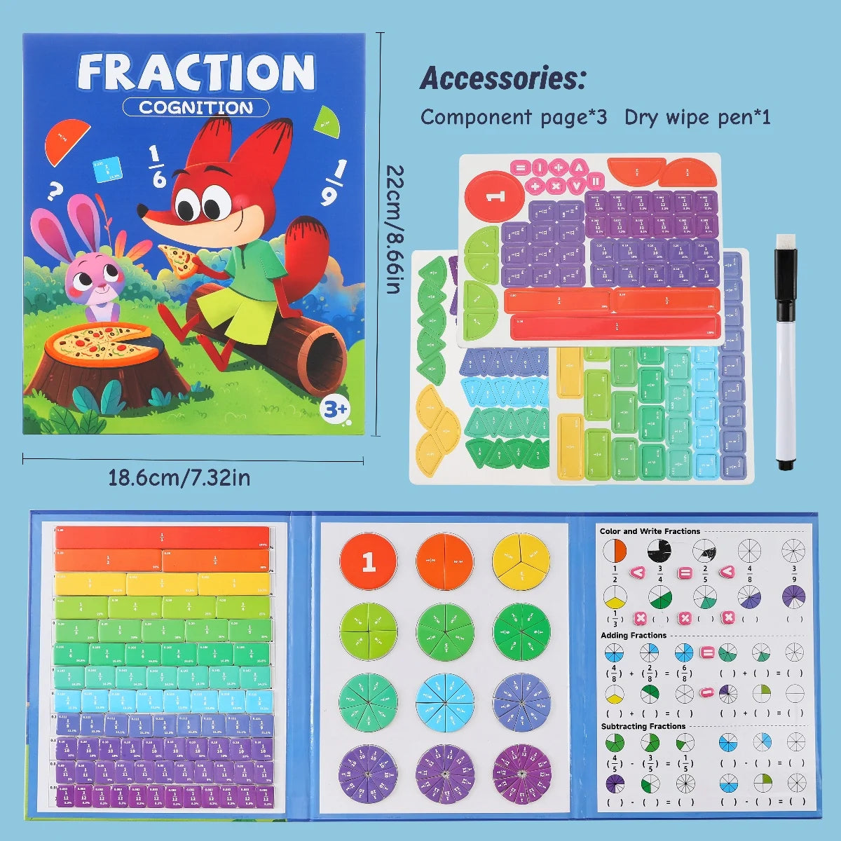 Magnetic Fraction Teaching Set with Charts & Erasable Practice Area