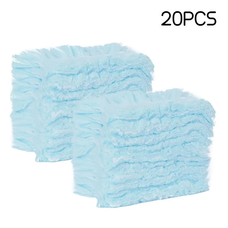 A pack of 20 disposable blue electrostatic dusters with fluffy, fibrous refills.