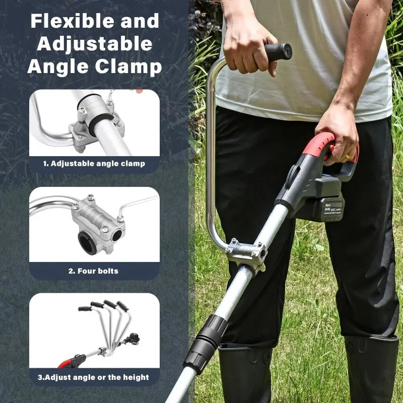 A hand holds a flexible and adjustable angle clamp tool used for trimming or edging.