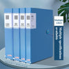 A blue A4 expanding file organizer with clear pocket dividers showing various capacity options.