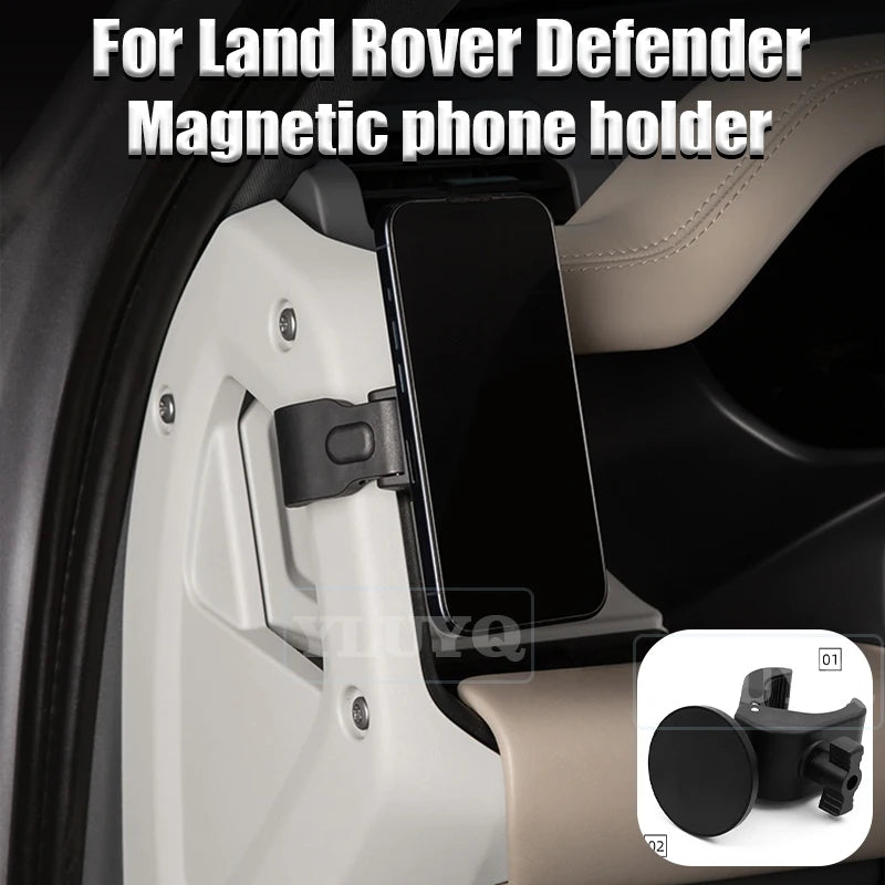 Magnetic phone holder for Land Rover Defender installed in a car interior