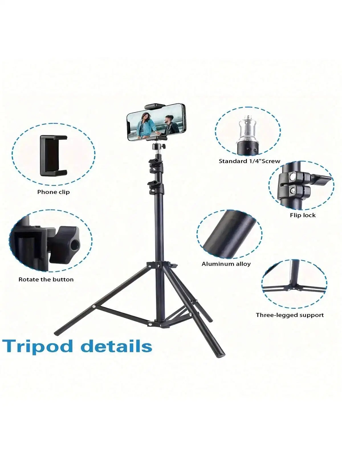 63" Foldable Tripod with Phone Holder for Camera and Smartphone