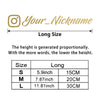 A table showing the size conversions for a custom name motorcycle helmet decal sticker in inches and centimeters.
