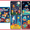 A set of four colorful magic water drawing books featuring children and space themes.