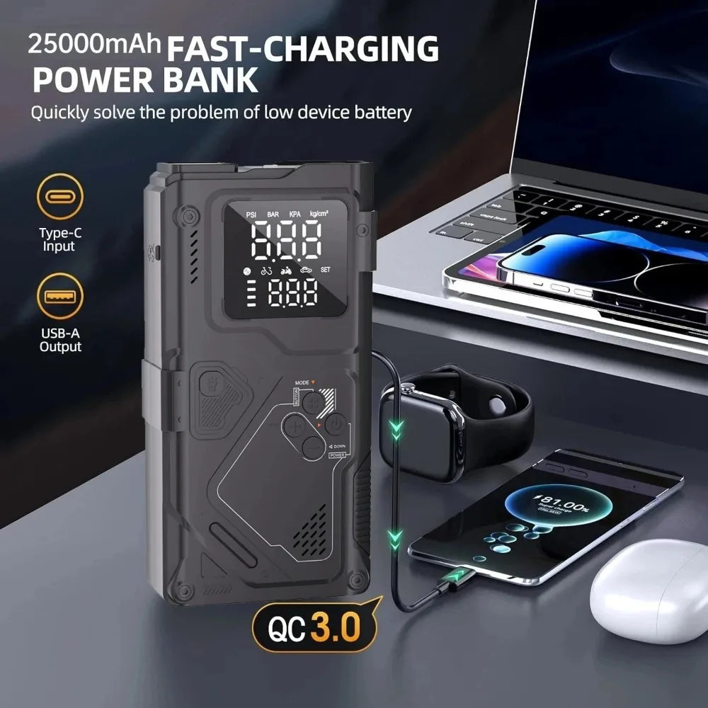 6-in-1 Portable Jump Starter with Air Compressor and LED Light