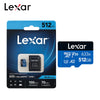 Lexar 512GB microSD card packaging showing the Lexar brand and product specifications.