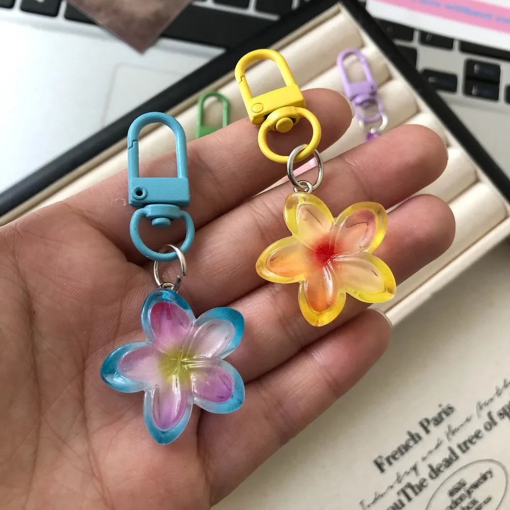 Colorful Flower Resin Keychain with Zinc Alloy Clip
