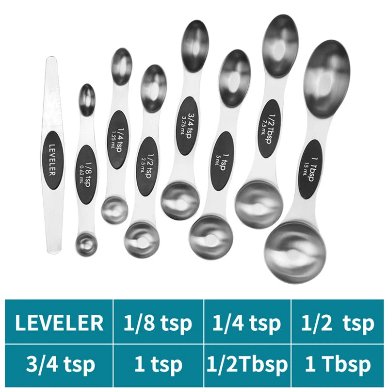 Stainless Steel Magnetic Measuring Spoons - Set of 8