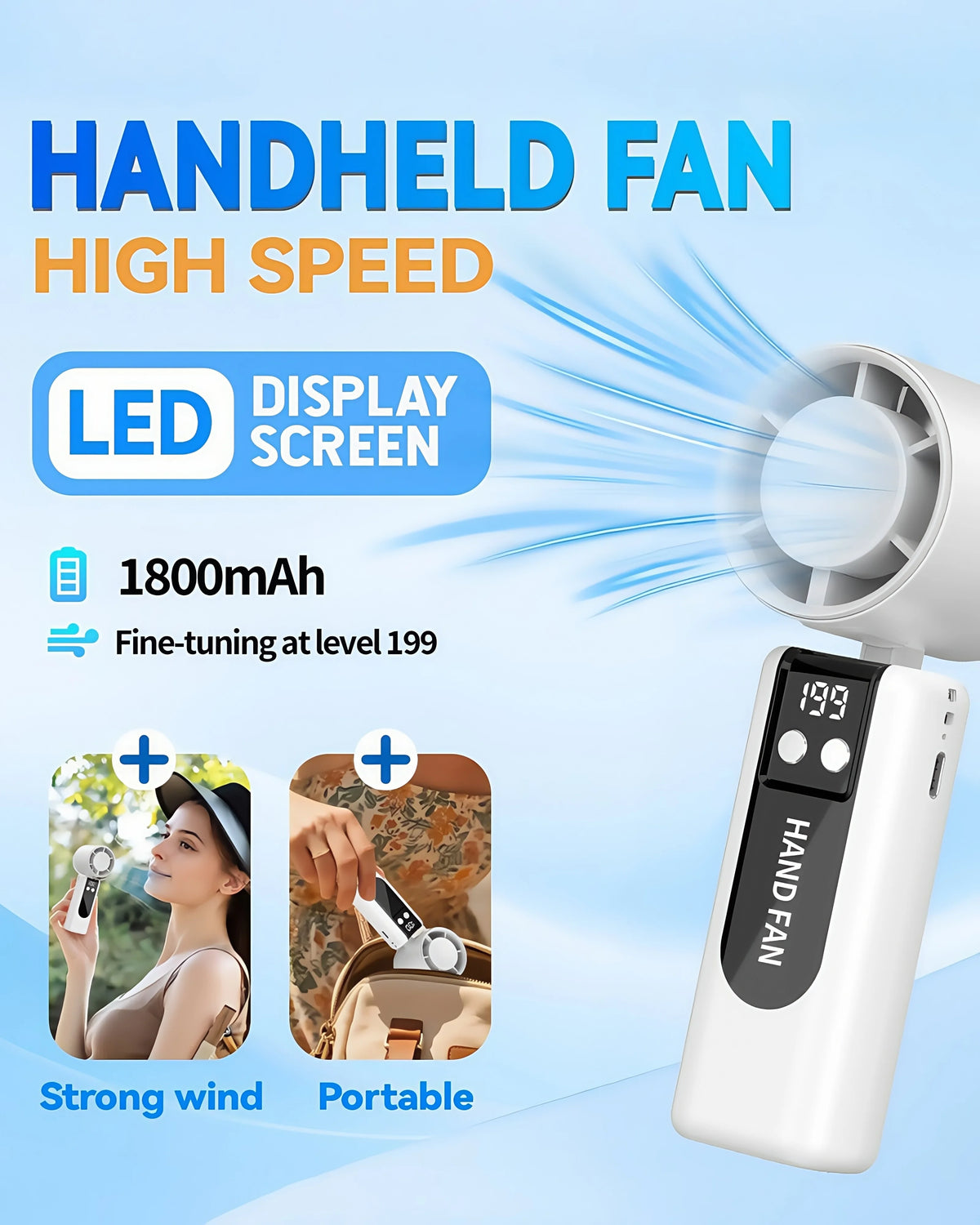Foldable Turbo Fan with 200 Speed Settings