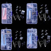 A clear plastic kit containing various precision tools, screws, and nose pads for repairing glasses.