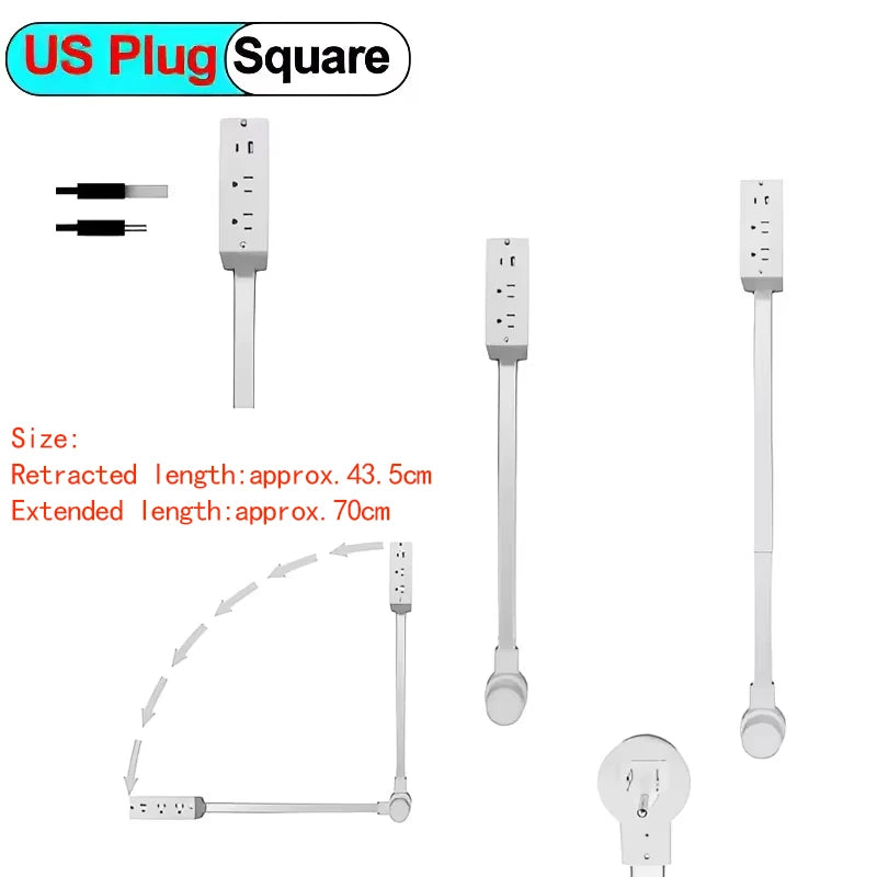Rotating Wall Plug Extender with Adjustable Length and USB Ports
