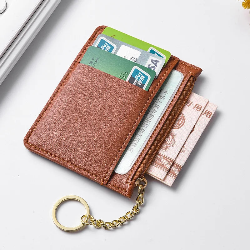 Slim Zippered Card Wallet for Women - Compact Multi-Slot Purse