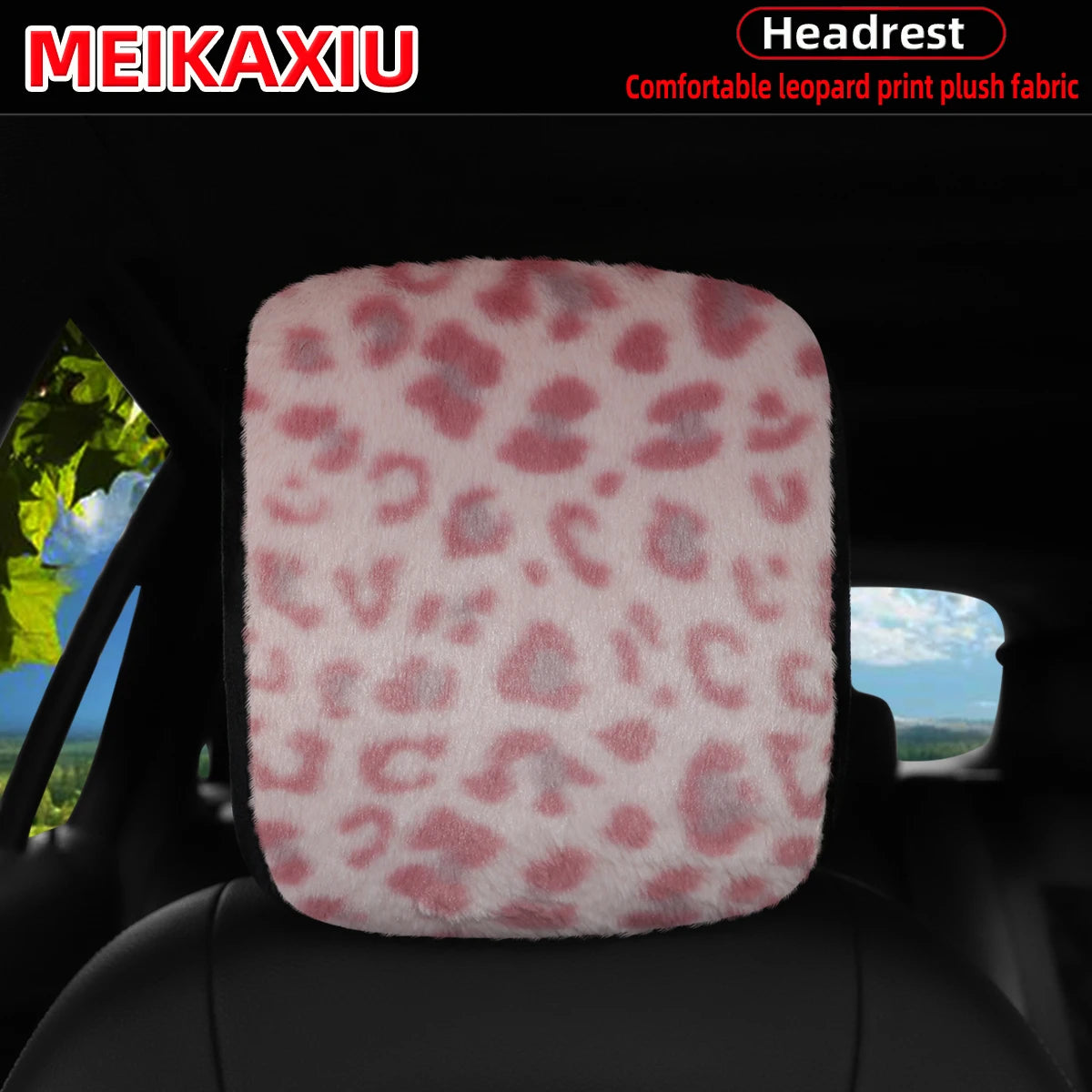 Leopard Print Plush Car Headrest Cover, Set of 2