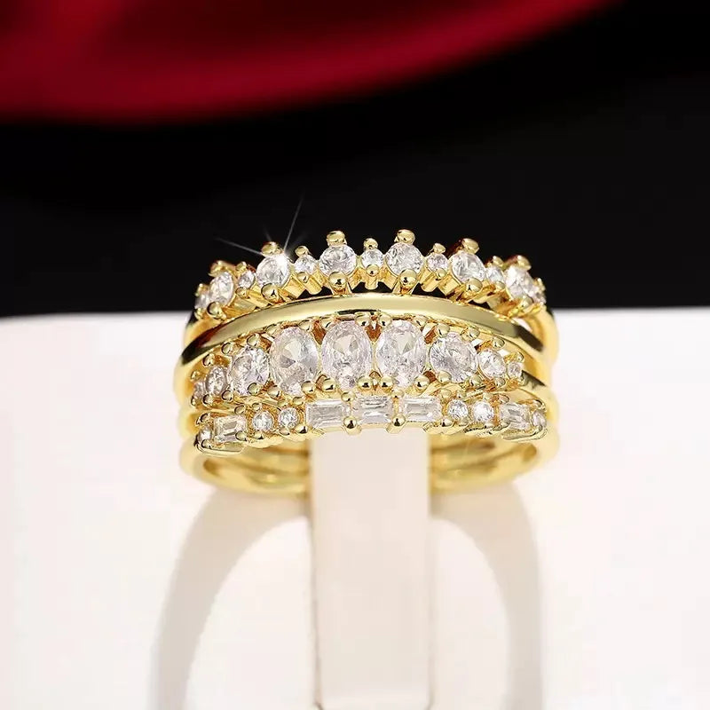 4-Piece Gold-Plated Stacking Ring Set with Cubic Zirconia