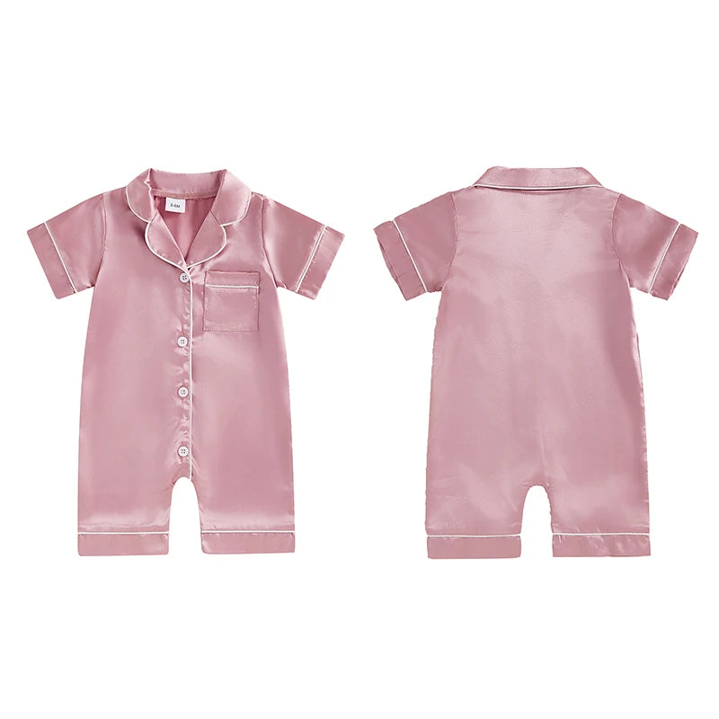 Satin Baby Pajama Jumpsuit with Button-Up Front