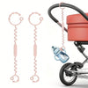 A silicone anti-drop pacifier clip with teether is shown hanging from a red baby carrier.