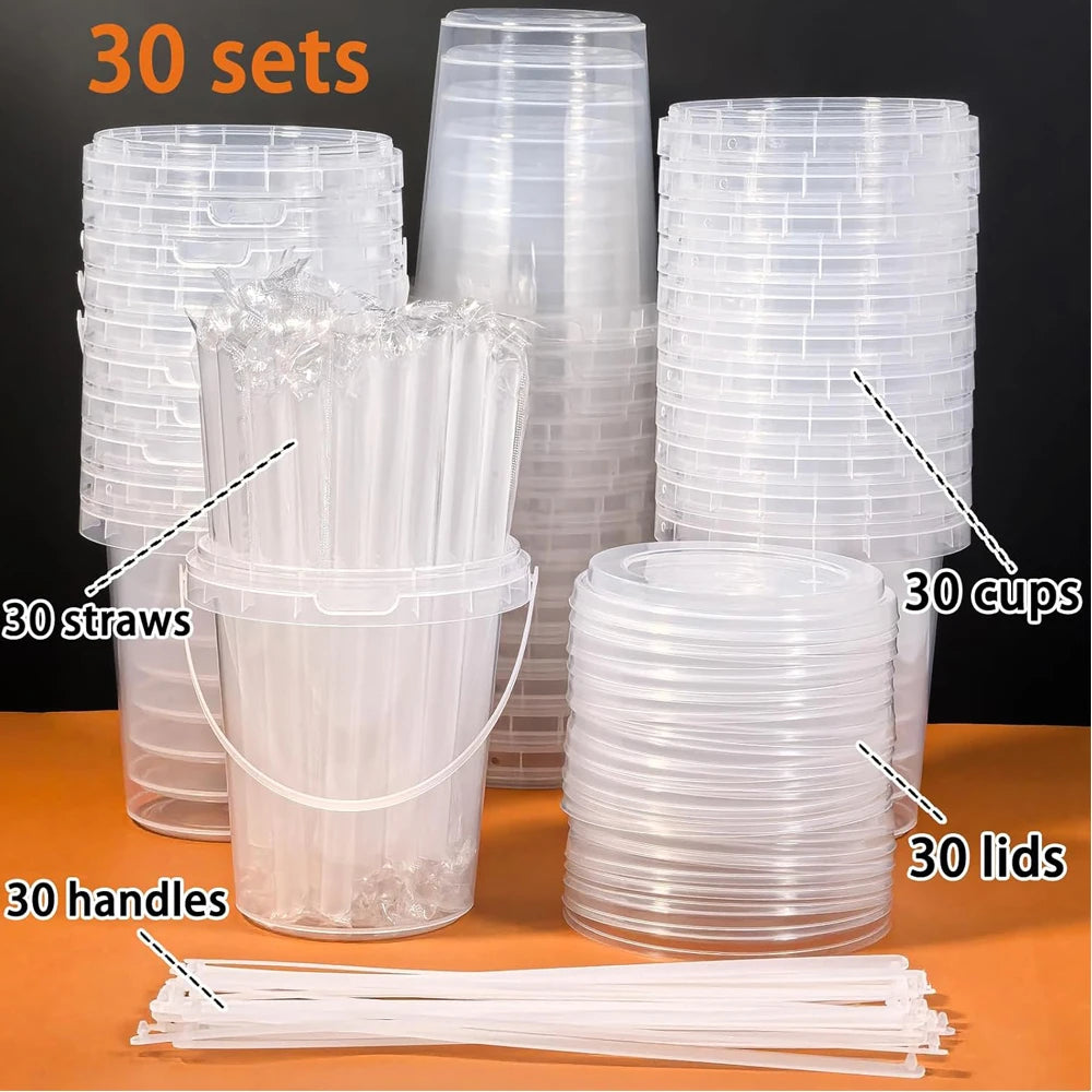 Disposable Plastic Cups with Lids and Straws for Iced Coffee, Smoothies, and Party Drinks