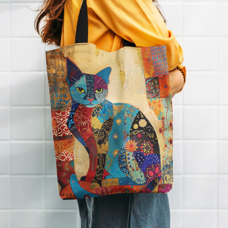Floral Cat Canvas Tote Bag