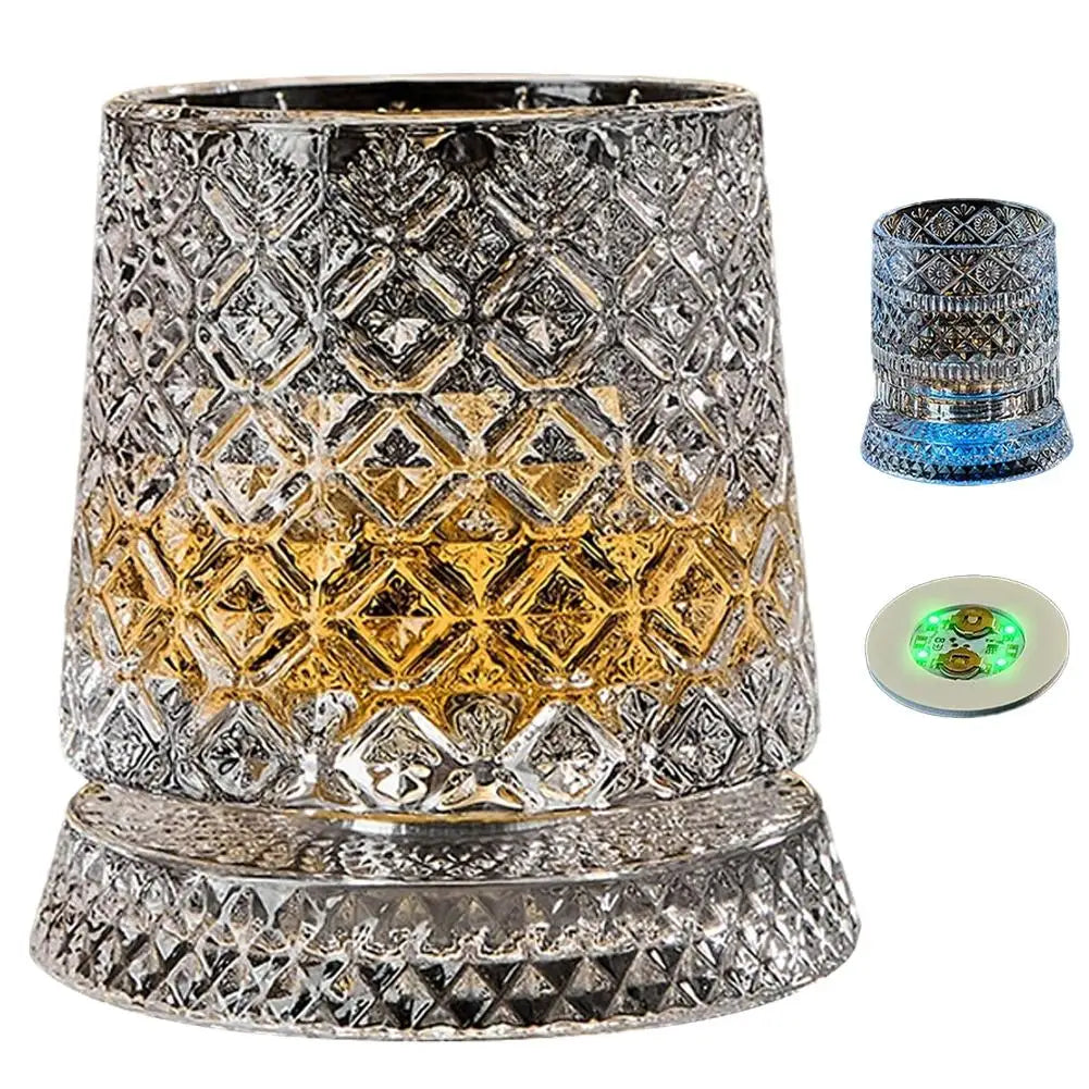 Luminous LED Whiskey Glass with Rotating Display