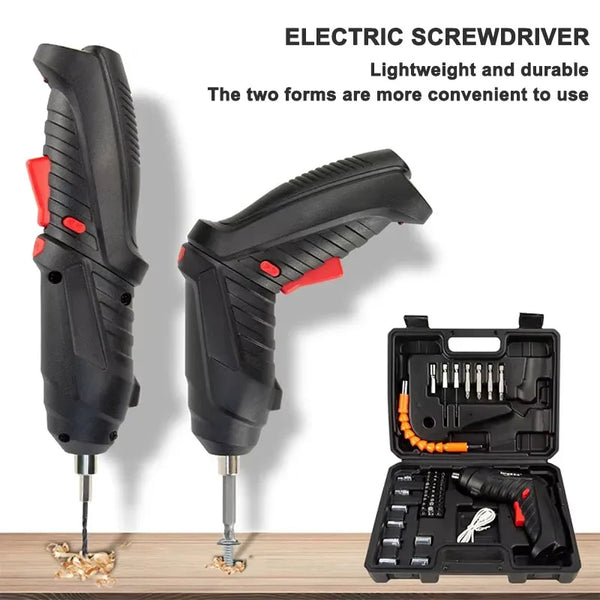 Schwarzes Elektriker-Satz mit Handgerät und offener Aufbewahrungsbox.