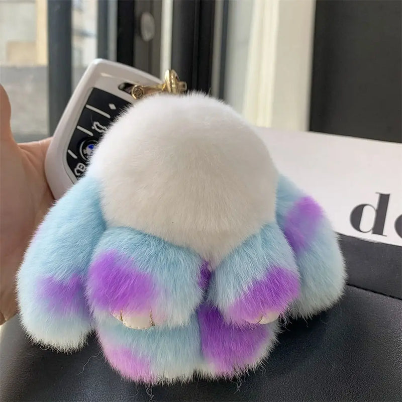 Soft Plush Bunny Keychain with Alloy Ring
