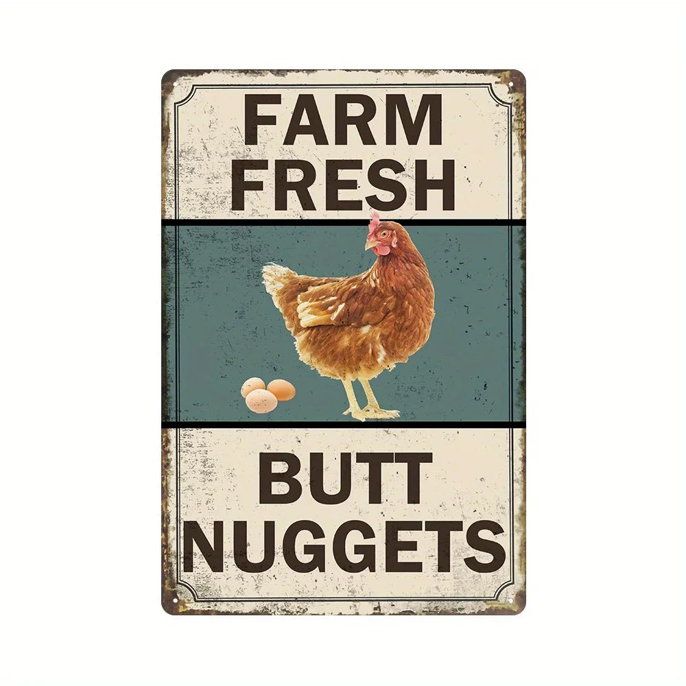 Retro Funny Chicken Farm Metal Sign for Kitchen and Coop