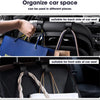 Four car seat headrest hooks are shown suitable for organizing bags on the back and front sides of a car seat.