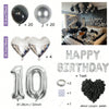 Set mit Partyballons in Schwarz und Silber, herzförmigen Folienballons und Zahlenballons