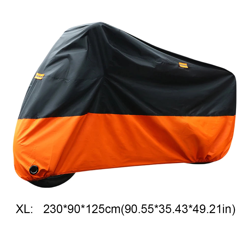 Housse de protection universelle pour moto, noire et orange, contre la pluie et le soleil