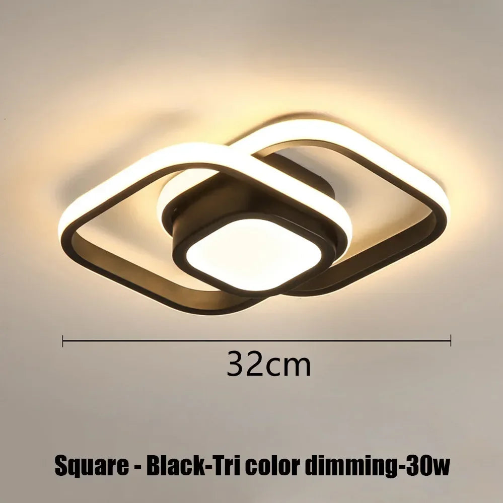 Square Black-Tri color dimming 30W LED ceiling light fixture with a modern clover design.