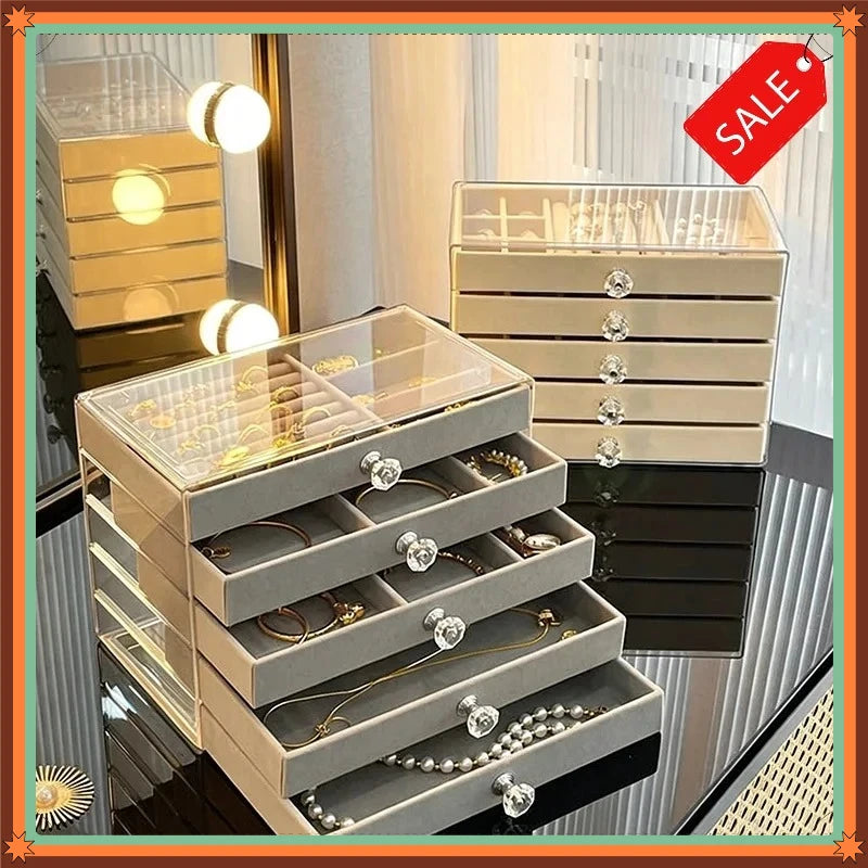 5-Layer Desktop Jewelry Organizer with Drawers and Display Top