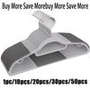 Gray anti-slip heavy-duty plastic hangers with rotating hooks shown in a flat lay view.