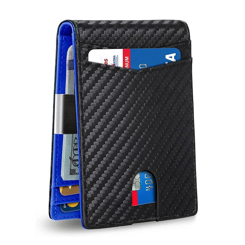 Slim RFID-Blocking Carbon Fiber Leather Wallet