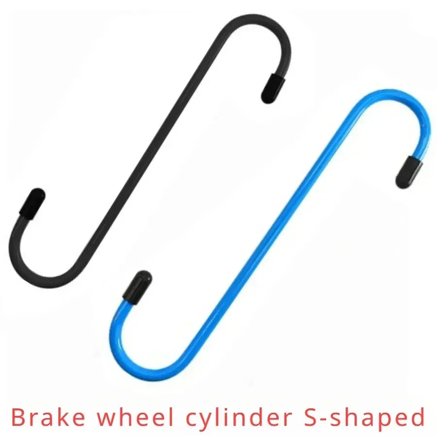S-shaped brake cylinder hanger in black and blue for auto repair