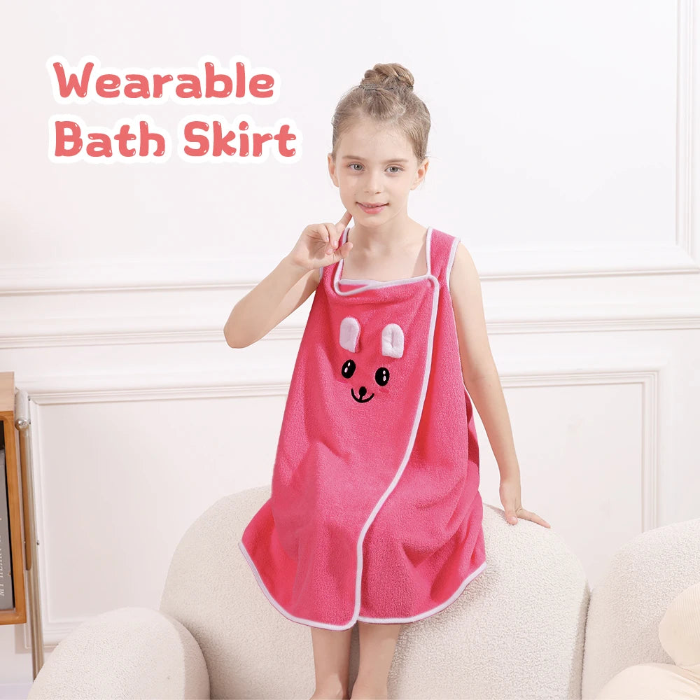 Kids' Bunny Ears Bath Towel Wrap – Soft Microfiber Towel Skirt for Girls