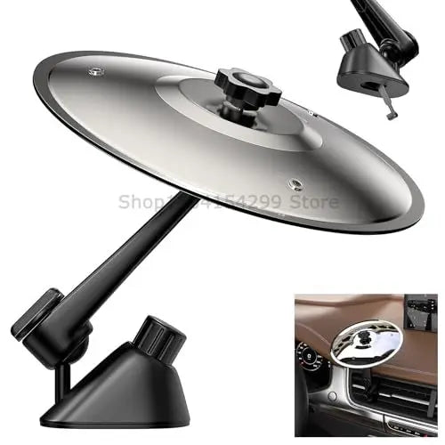 A black mini drum and cymbal vent decoration for a car interior.
