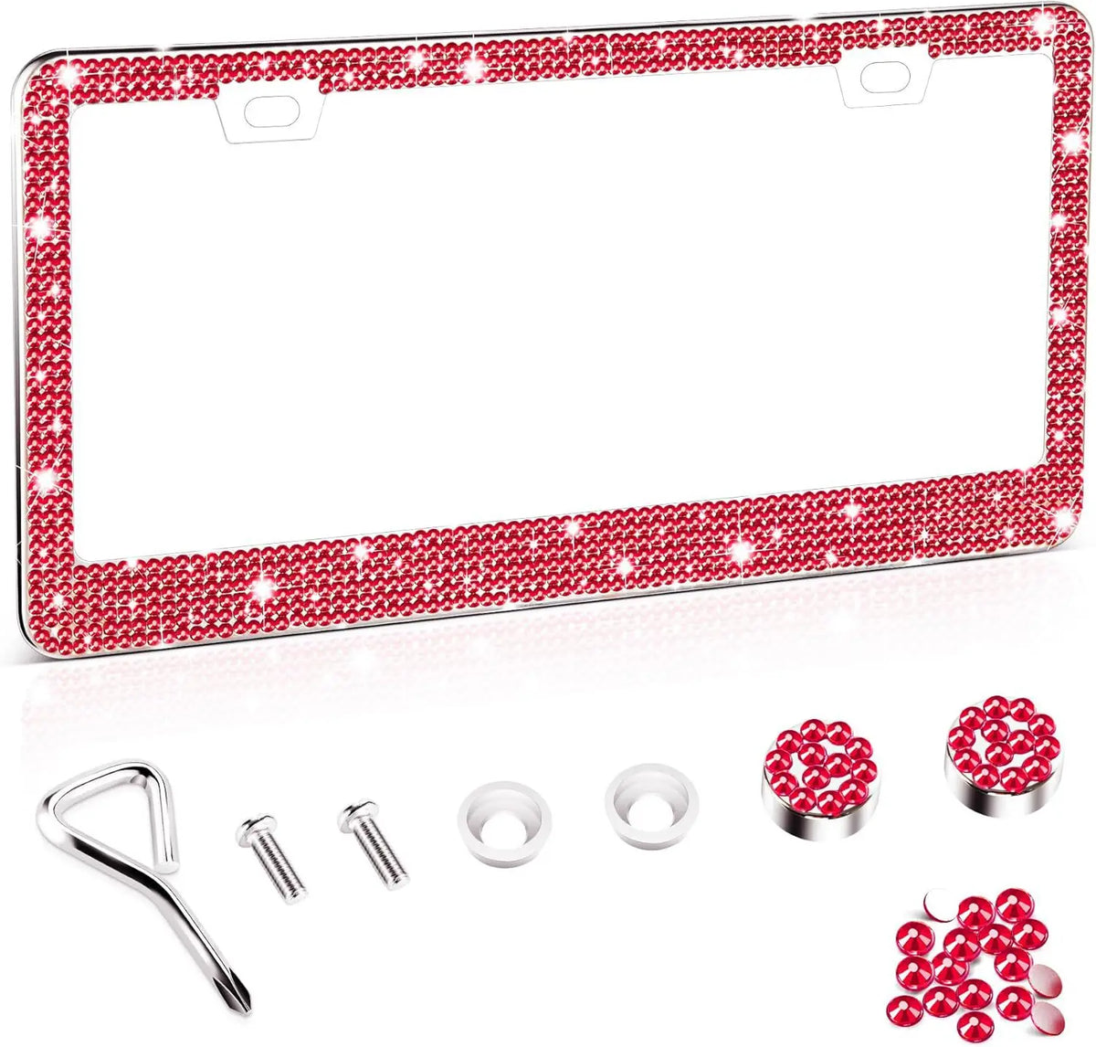 Crystal Rhinestone License Plate Frame with Screw Caps