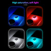 Four variations of a USB powered compact LED car ambient light showing different colors and lighting effects.