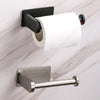 A silver stainless steel toilet paper holder mounted on a marble surface.
