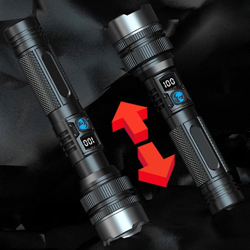 Rechargeable LED Flashlight with Zoom and Battery Display