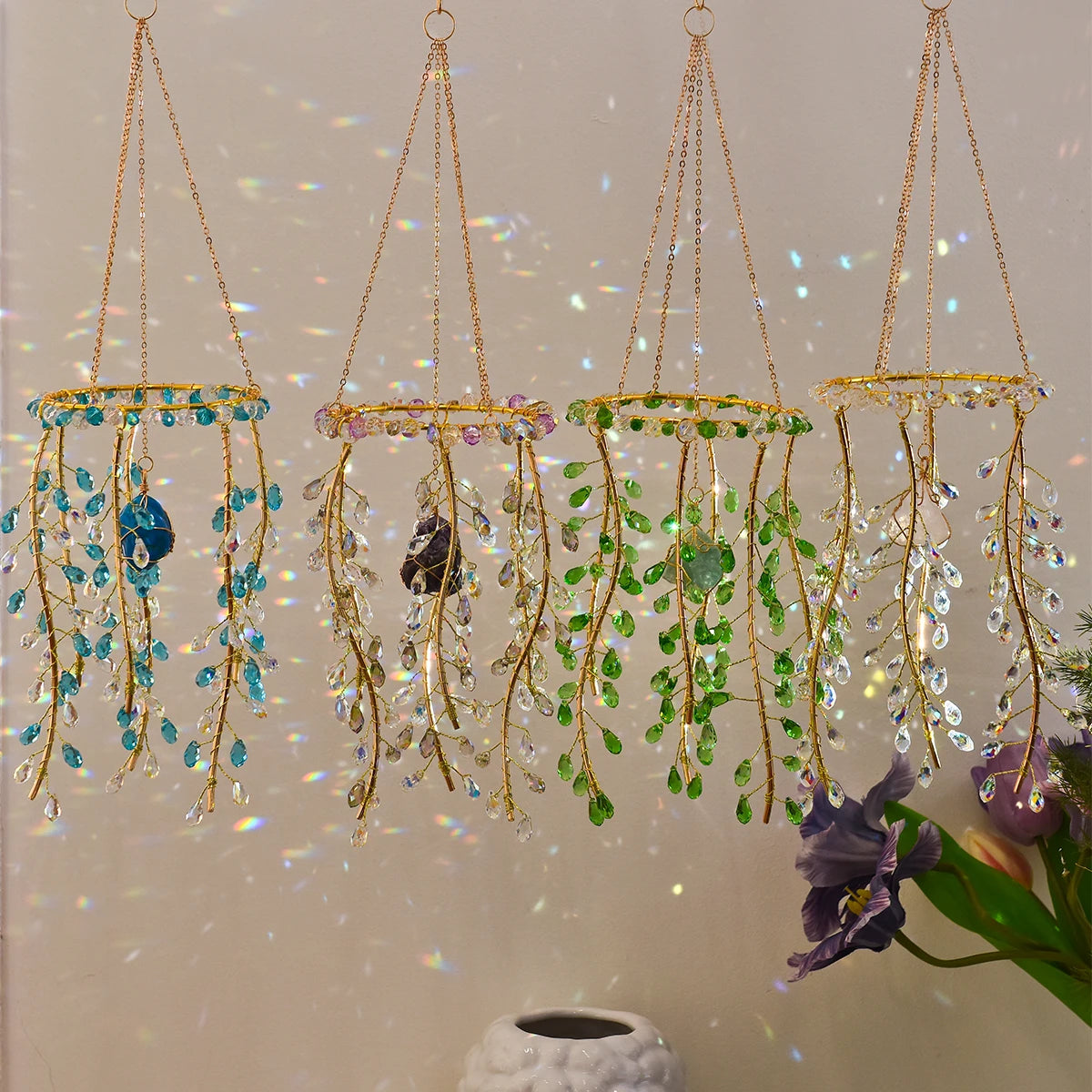 Crystal Willow Suncatcher Wind Chime in Natural Stone Finish